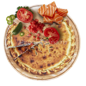 Осетинский пирог с семгой, болгарским перцем и помидорами